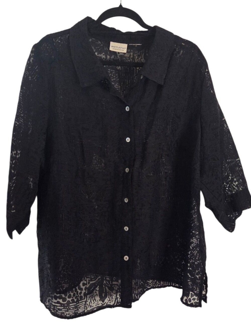 White Stag Black Semi Sheer Button Down Blouse